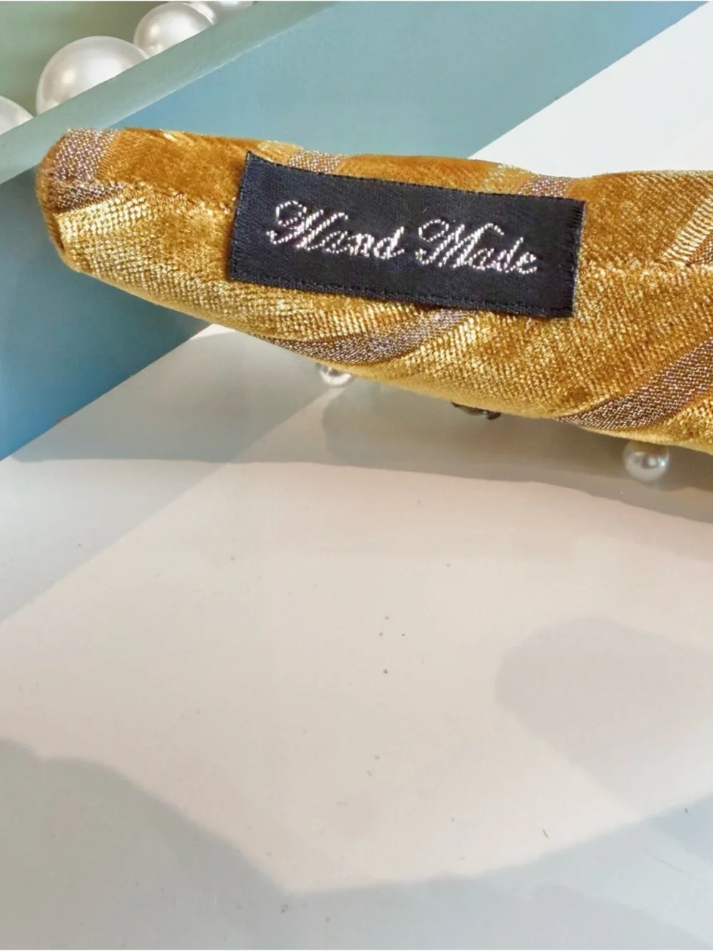 Pearl & Crystal Mustard Yellow Velvet Padded Victorian Headband Set Of Two
